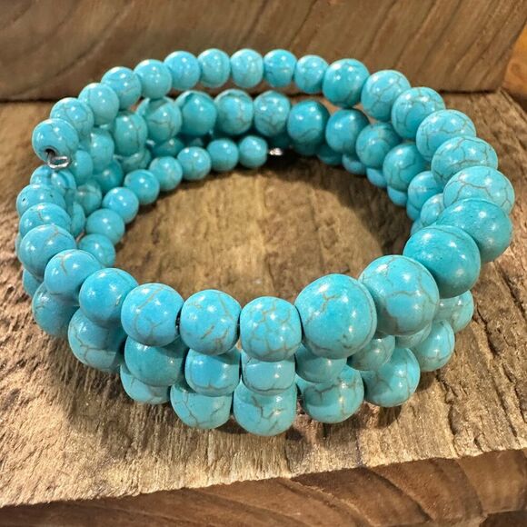 Handmade Synthetic Turquoise Wrap Bracelet Fashion, Southwestern Cowgirl Design - Picture 6 of 10